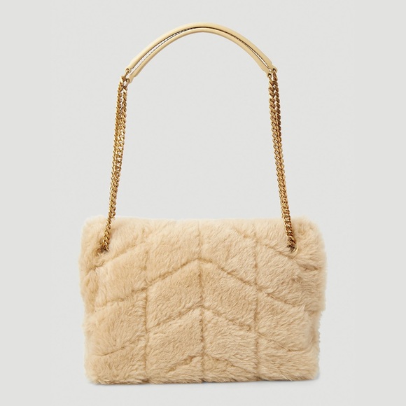 NEW! Authentic YSL SAINT LAURENT CREAM PUFFER LARGE FUR SHEARLING SHOULDER BAG - Picture 9 of 17